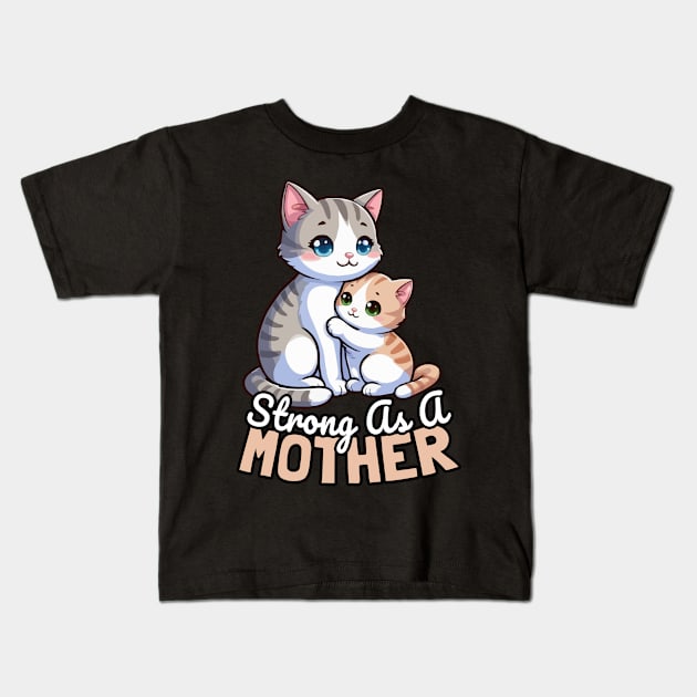 Strong As A Mother, Cat Mother Kids T-Shirt by MoDesigns22 